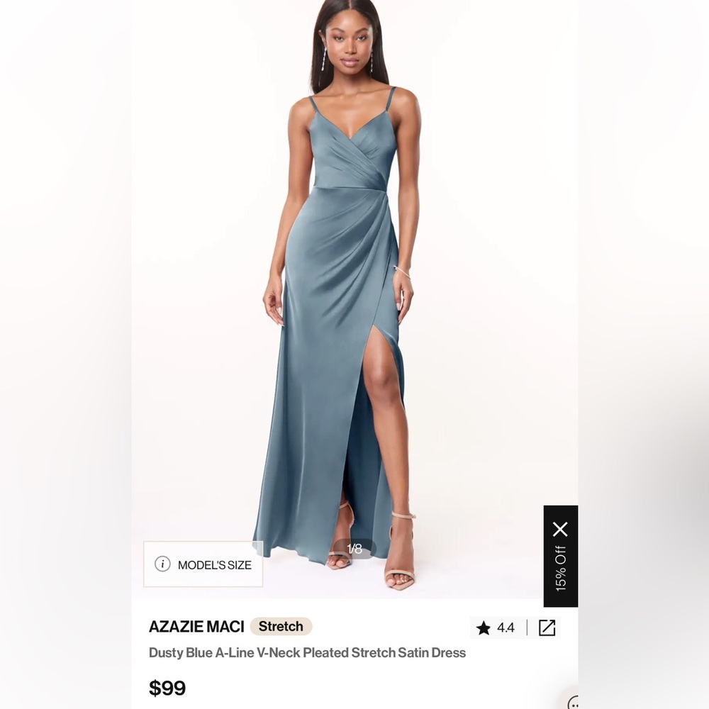 AZAZIE Maci A-Line Stretch Satin Bridesmaid Dress in Dusty Blue
